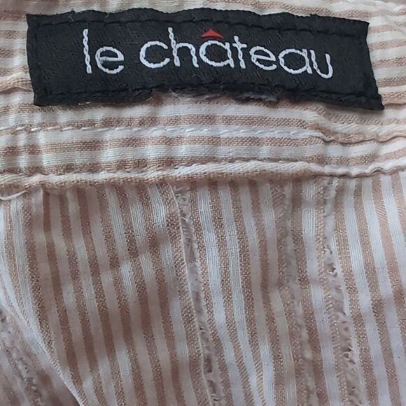 Le Chateau Striped Beige and Cream Pintick Shirt Size S - Picture 3 of 10